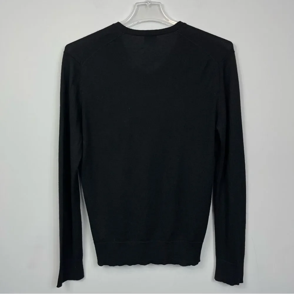 KENZO Homme Men’s Black Lightweight Silk Cashmere Blend V-Neck Basic Sweater L